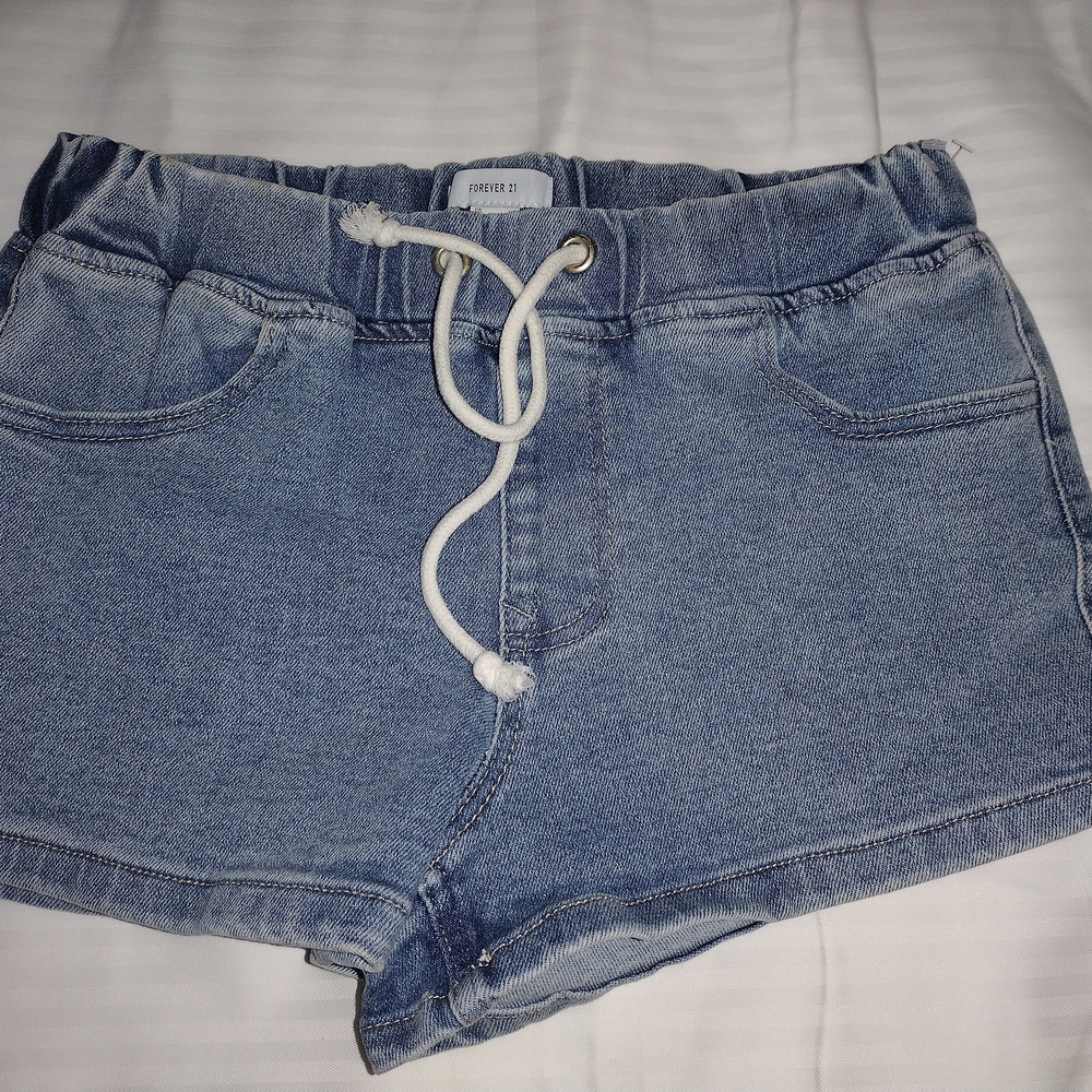 Forever 21 Blue High-Waisted Shorts with Cuffed Hem